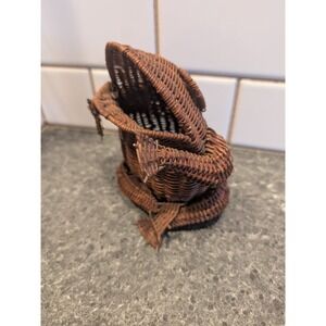 MCM Vintage Woven Basket Frog Amphibian Figurine Trinket Holder Decorative